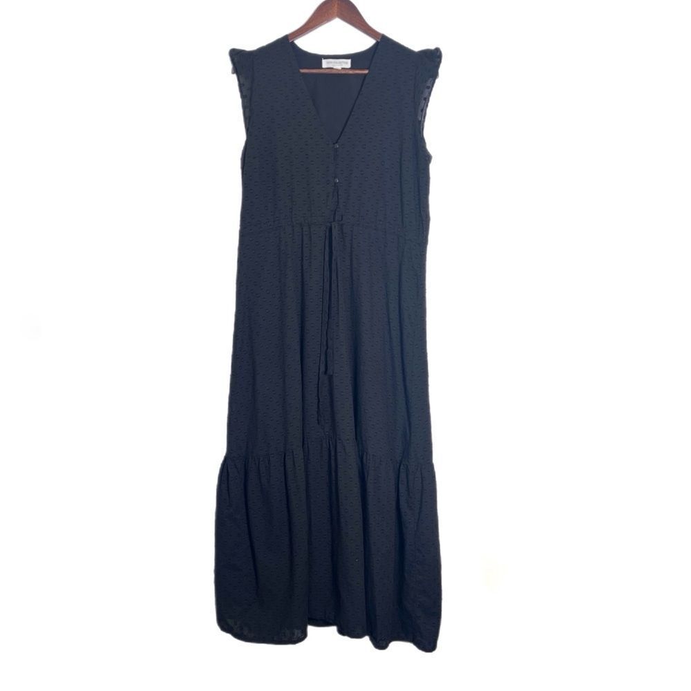 Emerson Frye India Collection Surya Swiss Dot Black Maxi Dress - Picture 2 of 9